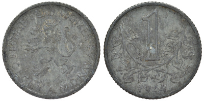 Богемия и Моравия 1 крона 1944 германский протекторат KM 4 цинк 4121-124