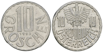 Австрия 10 грошей 1993 KM 2878 алюминий 4135-316