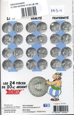 Франция 10 евро 2015 серия Астерикс и свобода, Астерикс и швейцарец, в оригинальном буклете KM NEW серебро UNC 1-4-3-14