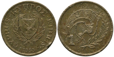 Кипр 1 цент 1983 KM 53.2 никель латунь 4154-468