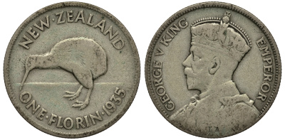 Новая Зеландия 1 флорин 1935 Георг V (1910-1936), Киви KM 4 серебро 272-1423