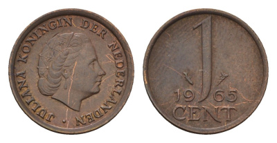 Нидерланды 1 цент 1965 Юлиана (1948-1980) KM 180 бронза 192-1027