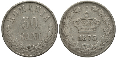 Румыния 50 бани 1873 b, Кароль I как принц (1866-1881) KM 9 серебро 441-1513