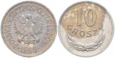 Польша 10 грошей 1966 MW KM AA47, Parchimowicz 206e алюминий 99-615