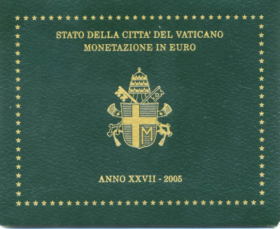 Ватикан евронабор из 8 монет 2005 Папа Иоанн Павел II, в оригинальном буклете KM MS 111 биметалл UNC 7-1-1-22