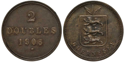 Гернси 2 дабла (дубля) 1906 H KM 9 бронза 650-621