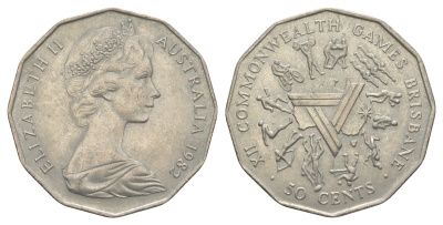 Австралия 50 центов 1982 Елизавета II (1952-2022), XII игры стран Британсого содружества KM 74 медно-никель 4383-522