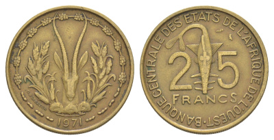 Западная Африка (BCEAO) 25 франков 1971 KM 5 медь алюминий никель 4612-915