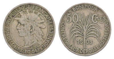 Гваделупа 50 сантимов 1903 KM 45 медно-никель 1525-1141