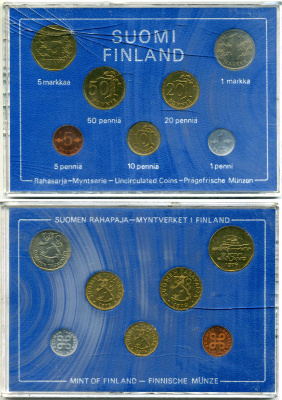 Финляндия набор из 7 монет 1976 официальный годовой набор, в пластиковой запайке KM MS5 (44a, 45-48, 49a, 53) UNC 1-6-4-36