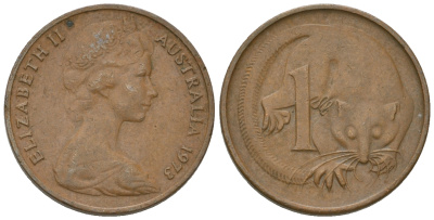 Австралия 1 цент 1975 Елизавета II (1952-2022), опоссум КМ 62 бронза 4668-1164