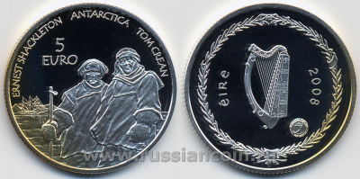 Ирландия 5 евро 2008 Эрнест Шеклтон и Томас Крин в Антарктике, в фирменной коробке с сертификатом KM NEW серебро PROOF 4-3-2-18