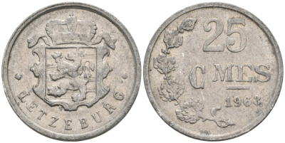 Люксембург 25 сантимов 1963 KM 45а алюминий 4567-665