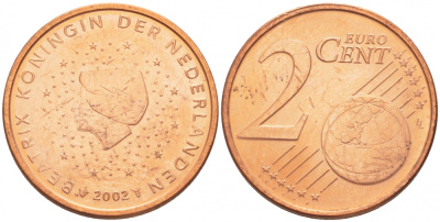 НИДЕРЛАНДЫ 2 ЕВРОЦЕНТА 2002 KM 235 сталь покрытая медью UNC 3457-1112