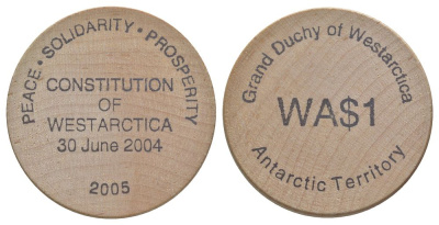 Вестарктика 1 доллар 2005 Конституция Вестарктики 30 июня 2004 дерево 4368-123