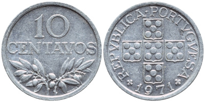 ПОРТУГАЛИЯ 10 СЕНТАВО 1971 KM 594 алюминий 4396-123